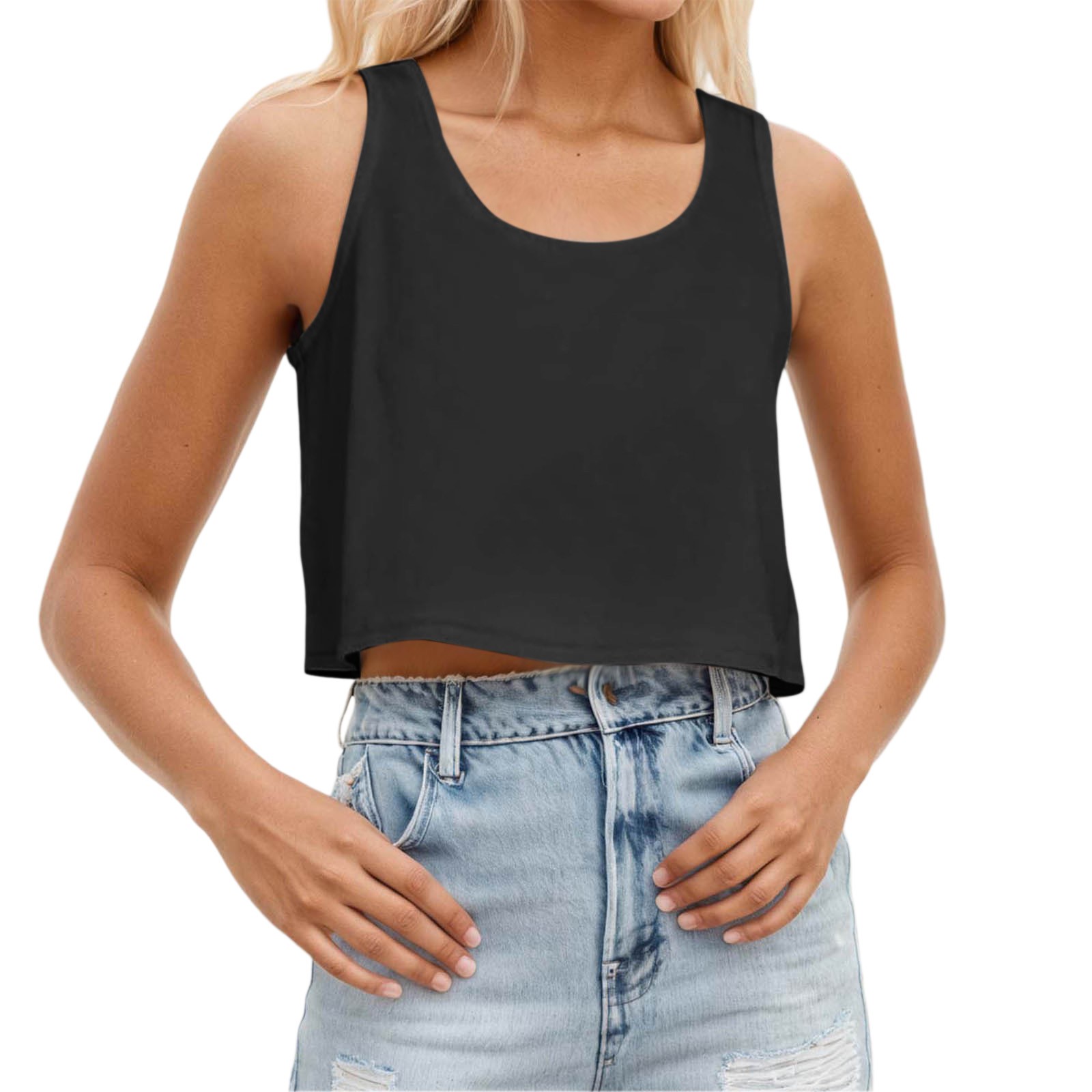thumbnail image 1 of Camiseta de cuello redondo y manga corta para mujer - Poliéster de color liso - Versátil con vaqueros/pantalones para el uso diario, 1 of 4